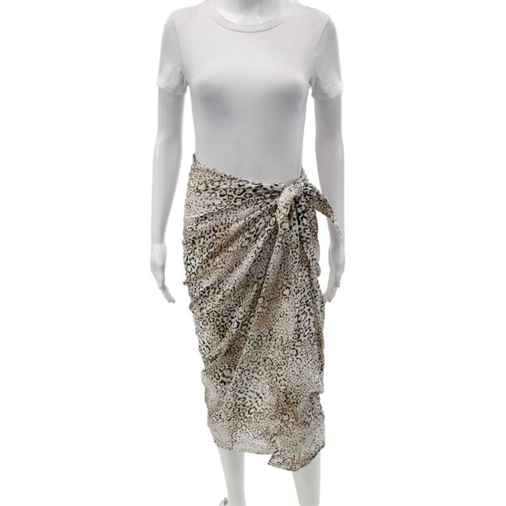Faithfull The Brand Womens Wrap Animal Print Cotton Knee Length Skirt Size XS